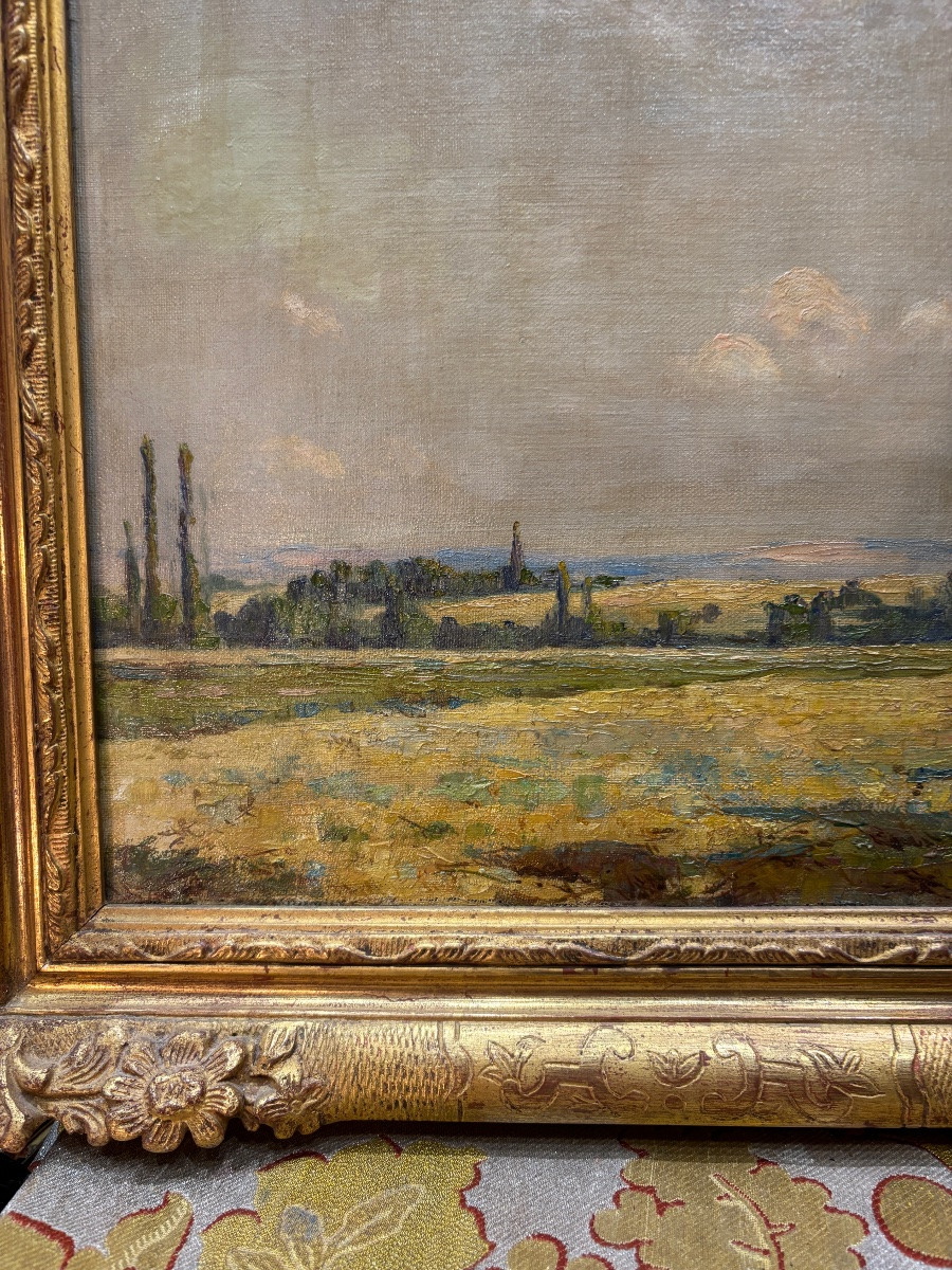 Tableau  signé Paysage De Campagne Grand Ciel Huile Sur Toile Fin XIXe -photo-2