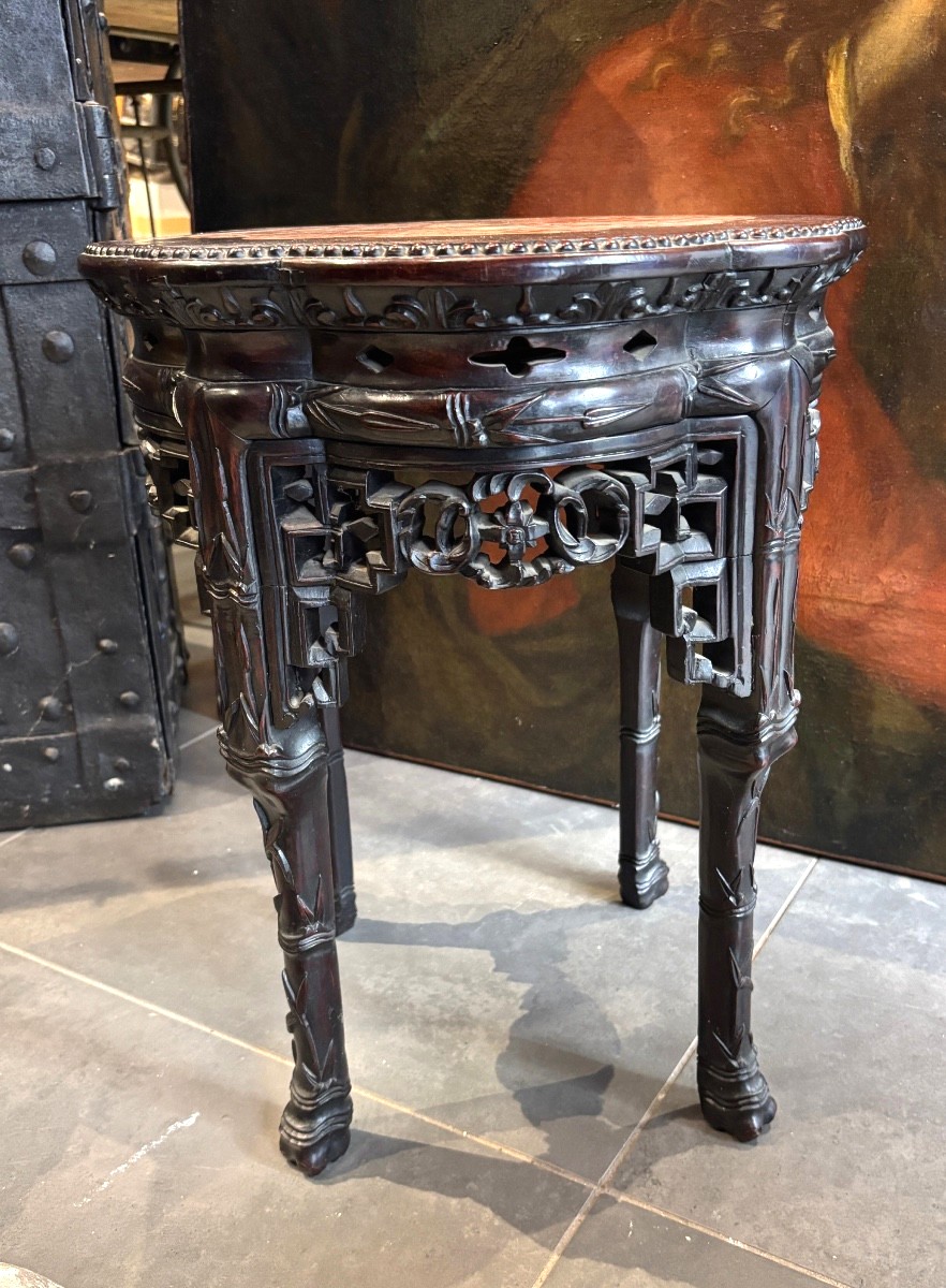 Sellette Piédestal Chine XIXe Bois De Fer Très Finement Sculptée 
