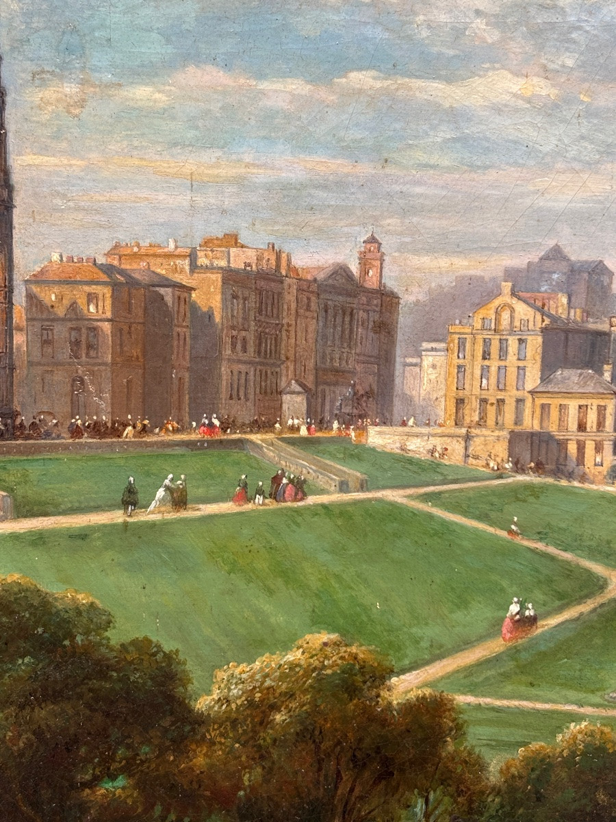 Grand Tableau édimbourg Edinburgh Huile Sur Toile XIXe écosse Scotland Panorama -photo-3