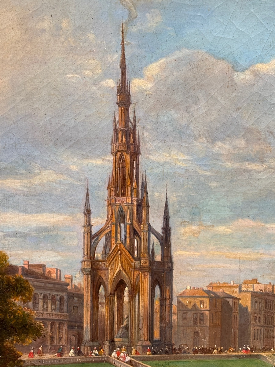 Grand Tableau édimbourg Edinburgh Huile Sur Toile XIXe écosse Scotland Panorama -photo-1
