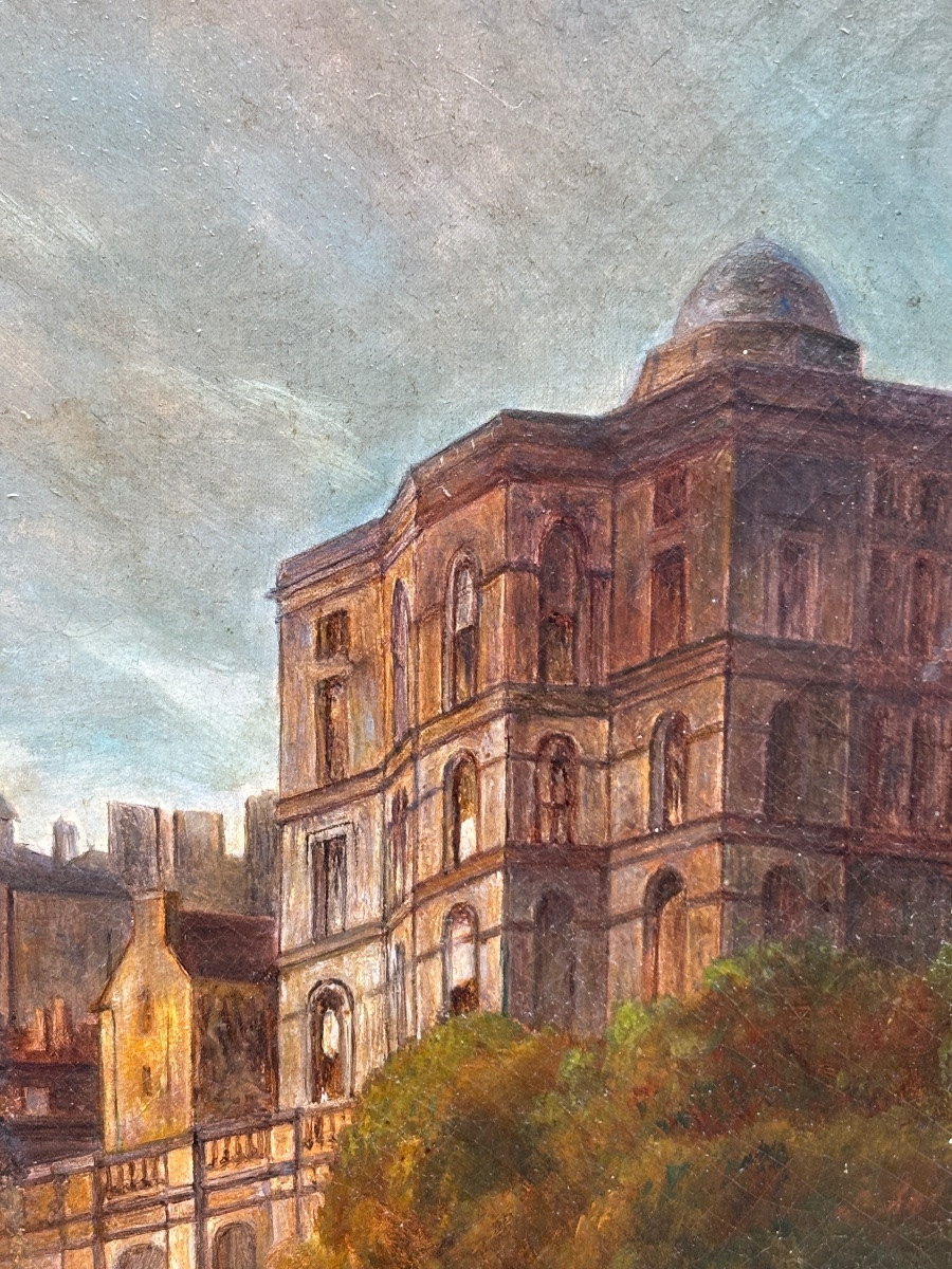 Grand Tableau édimbourg Edinburgh Huile Sur Toile XIXe écosse Scotland Panorama -photo-4