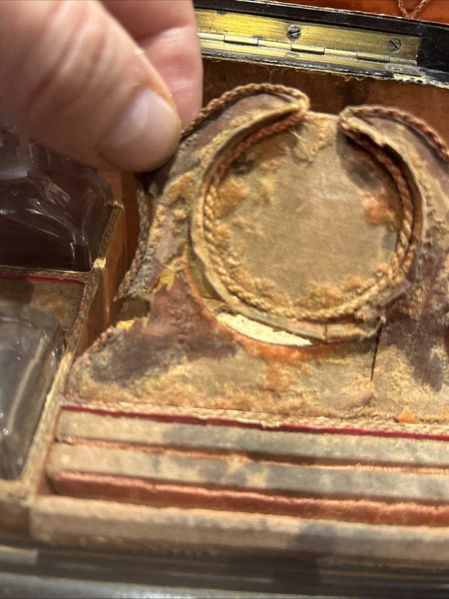 Antique Inkwell Watch Holder Box In Blackened Wood And Boulle Marquetry 19th Century Napoleon III -photo-3