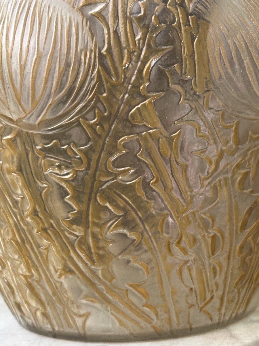 R Lalique Vase Model Aux Chardons Dome Remy 1926 Blown Molded Glass -photo-3