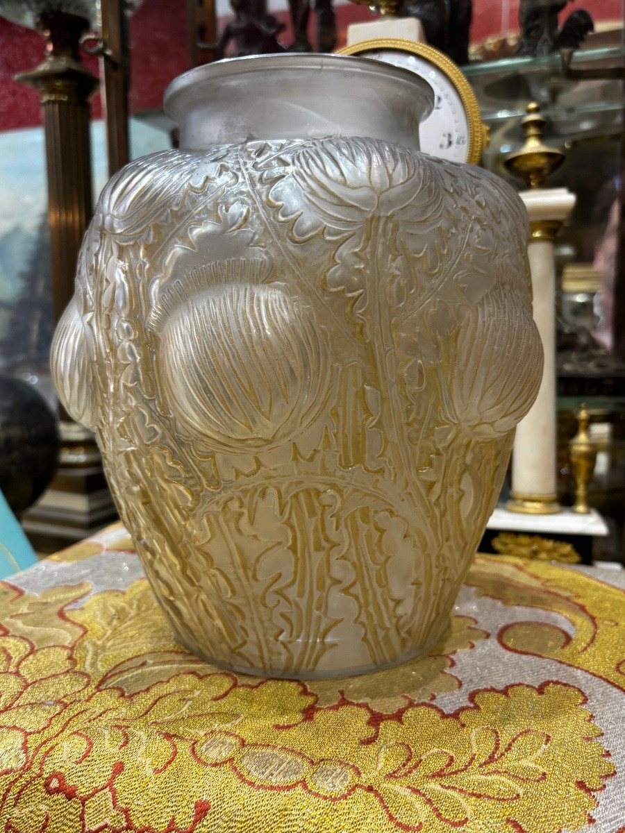 R Lalique Vase Model Aux Chardons Dome Remy 1926 Blown Molded Glass -photo-1