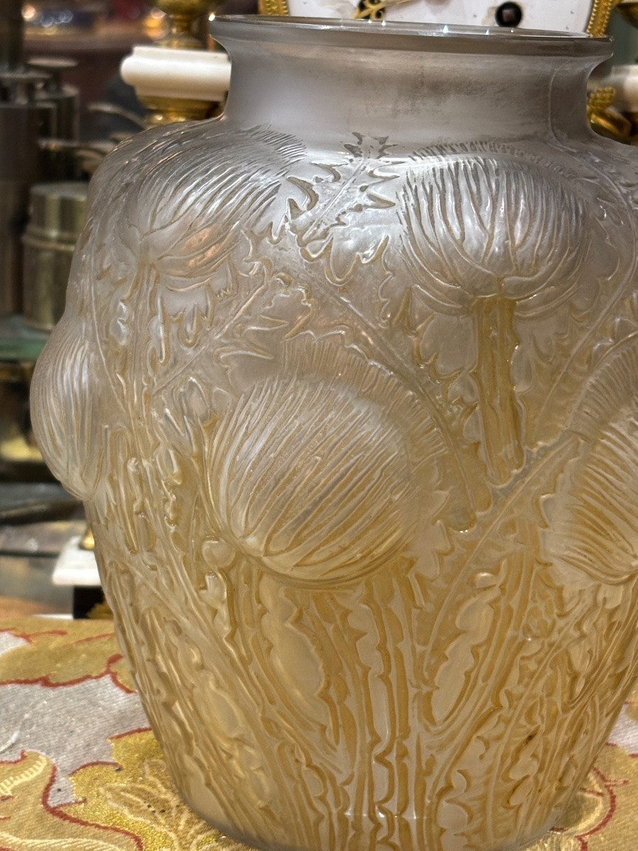 R Lalique Vase Model Aux Chardons Dome Remy 1926 Blown Molded Glass -photo-3
