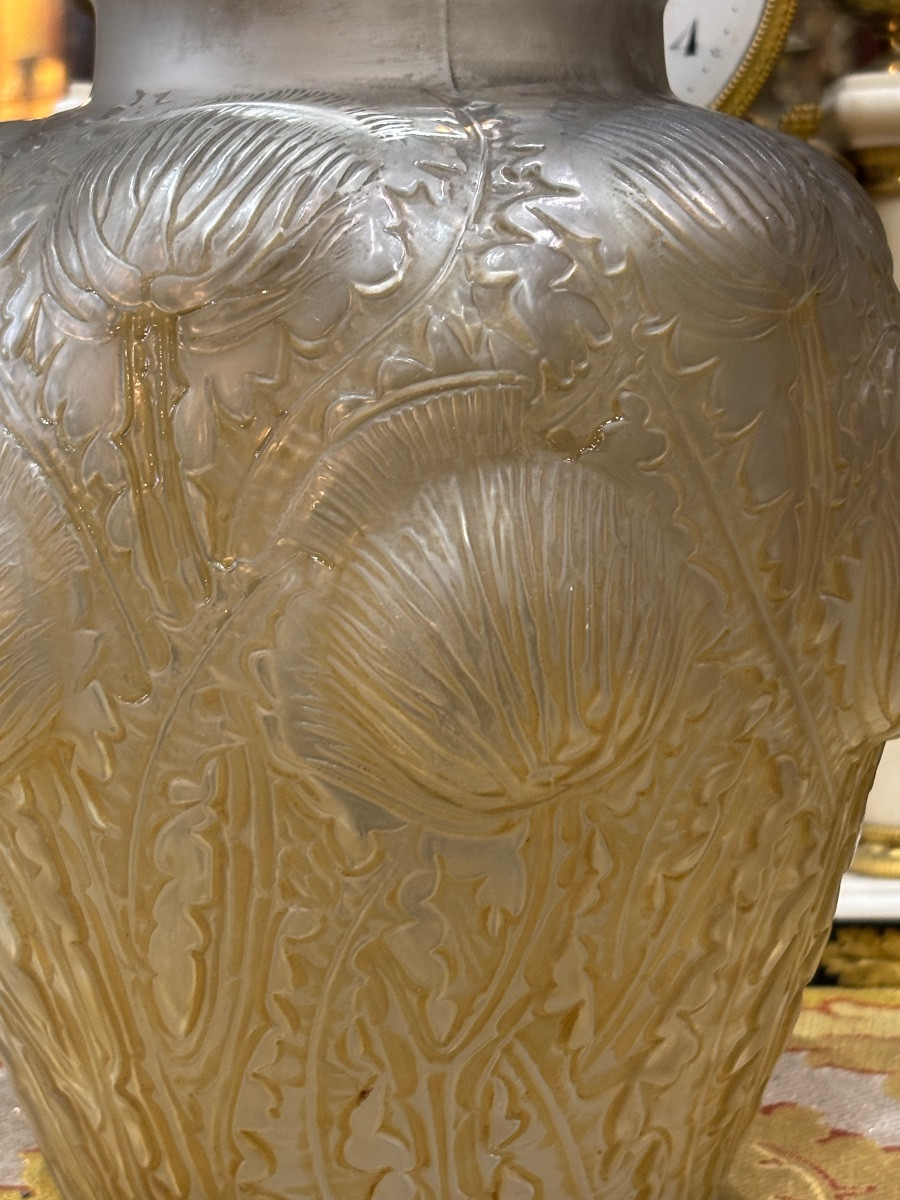 R Lalique Vase Model Aux Chardons Dome Remy 1926 Blown Molded Glass -photo-4