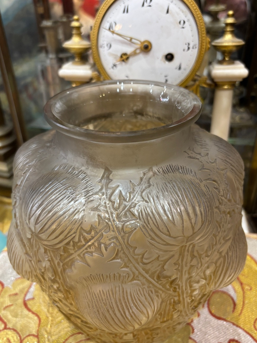R Lalique Vase Model Aux Chardons Dome Remy 1926 Blown Molded Glass -photo-5