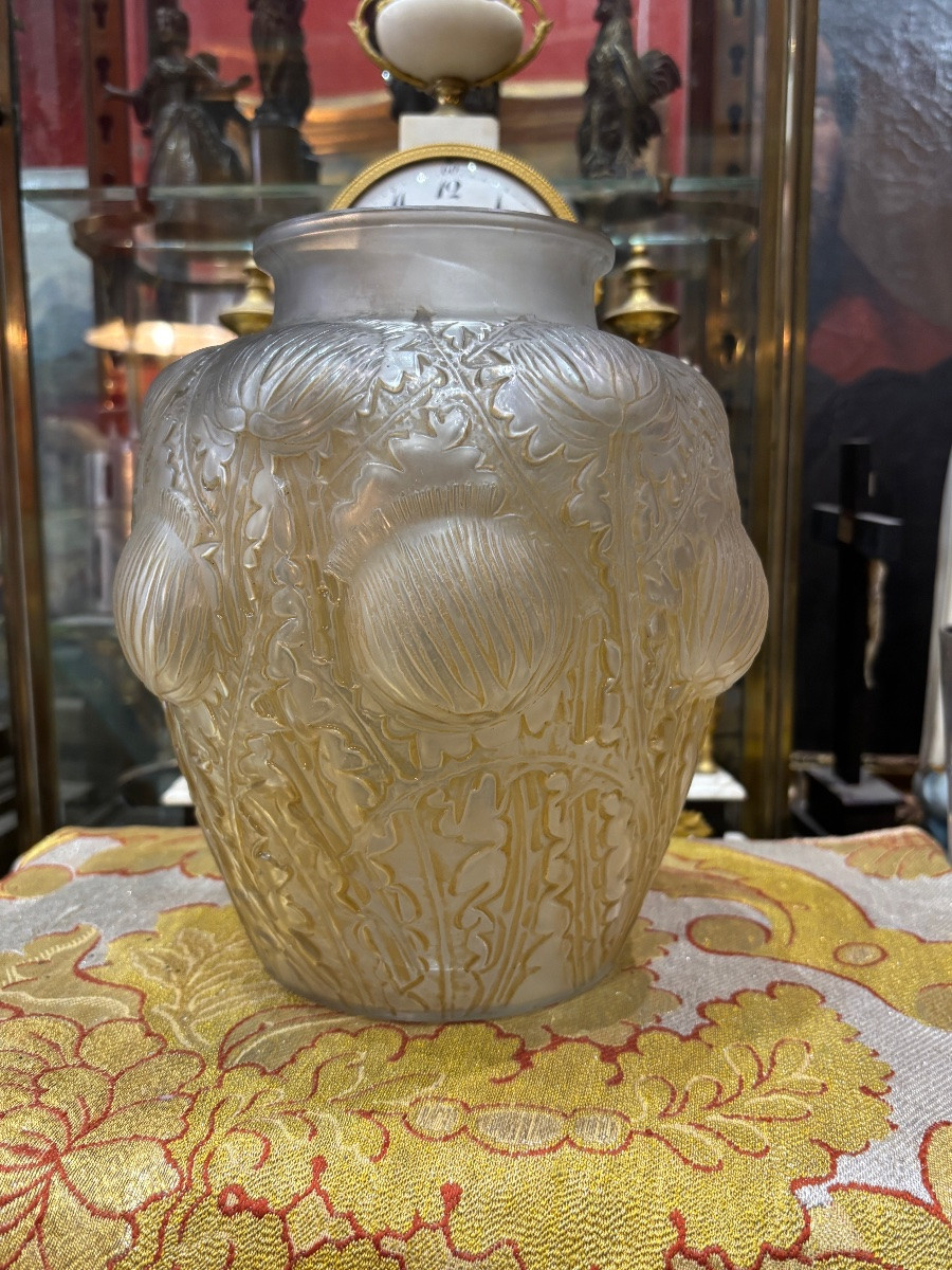 R Lalique Vase Model Aux Chardons Dome Remy 1926 Blown Molded Glass -photo-6
