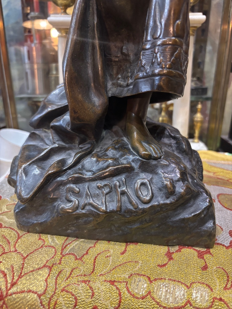 Villanis sculpture en bronze Sapho joueuse de lyre musicienne XIXe -photo-2