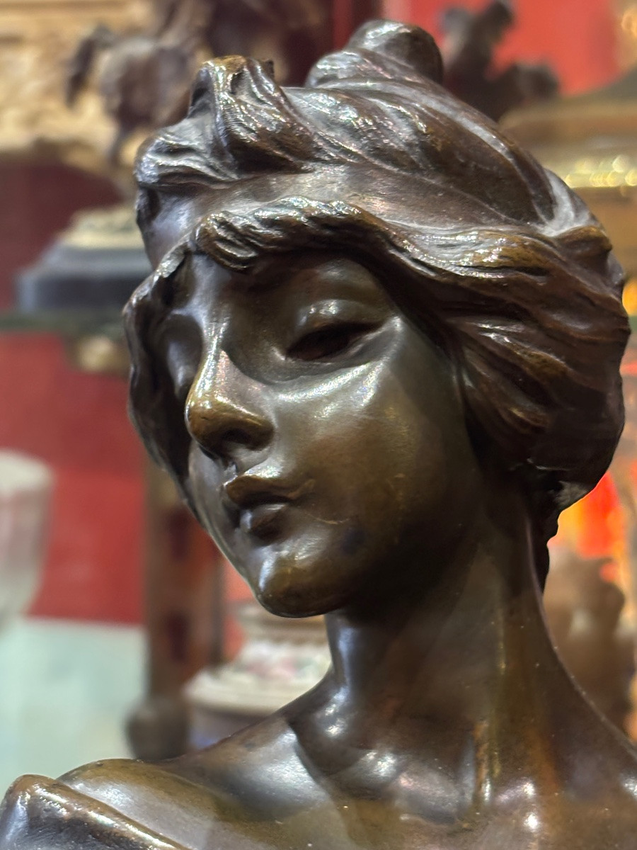 Villanis sculpture en bronze Sapho joueuse de lyre musicienne XIXe -photo-3