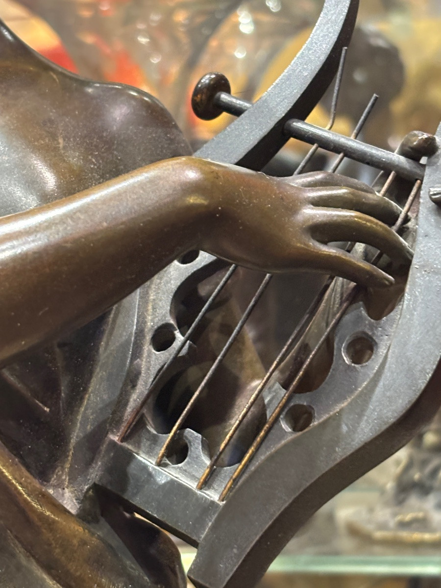 Villanis sculpture en bronze Sapho joueuse de lyre musicienne XIXe -photo-4
