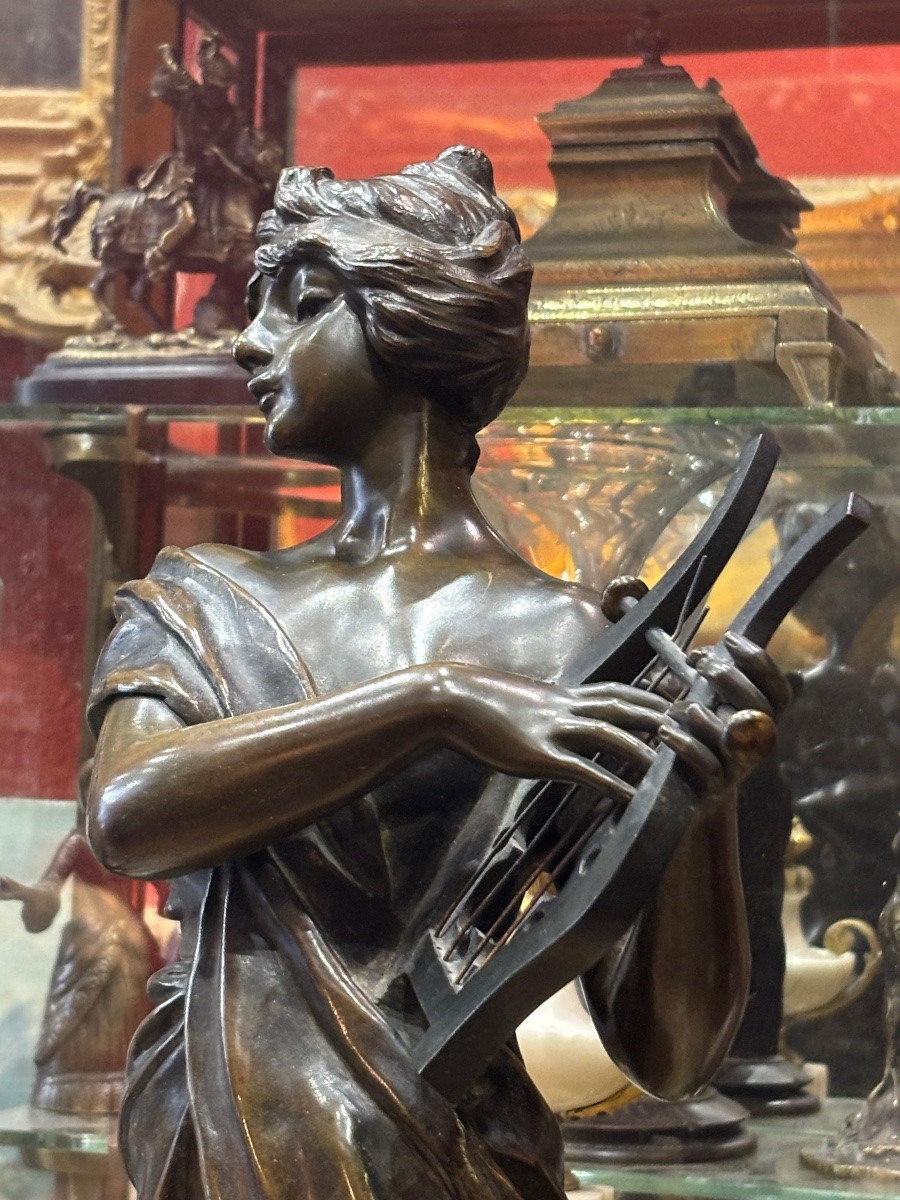 Villanis sculpture en bronze Sapho joueuse de lyre musicienne XIXe -photo-1