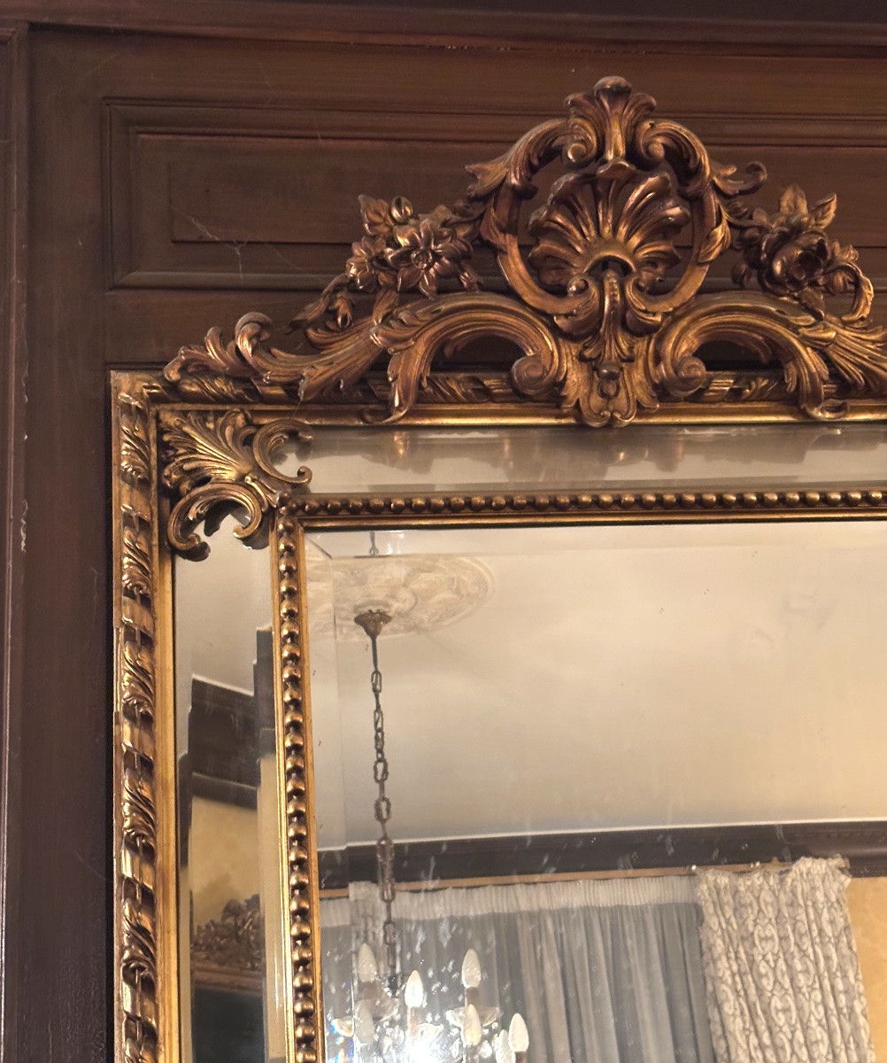 Antique Napoleon III Glazed Fireplace Mirror With Closed Edges And Plant And Shell Decoration From The 19th Century -photo-2