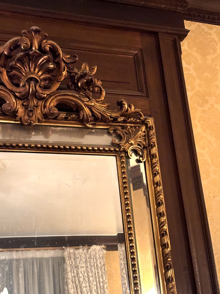 Antique Napoleon III Glazed Fireplace Mirror With Closed Edges And Plant And Shell Decoration From The 19th Century -photo-3
