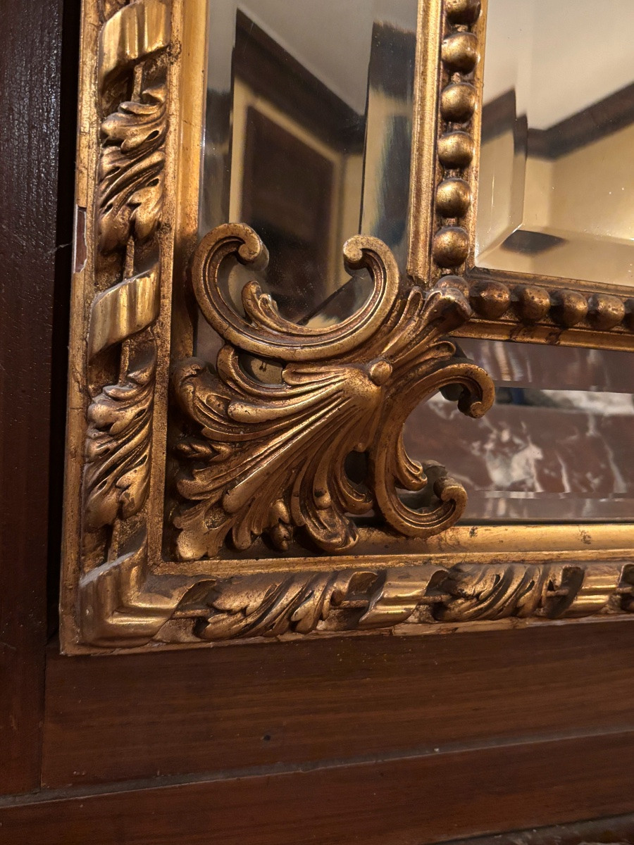 Antique Napoleon III Glazed Fireplace Mirror With Closed Edges And Plant And Shell Decoration From The 19th Century -photo-4
