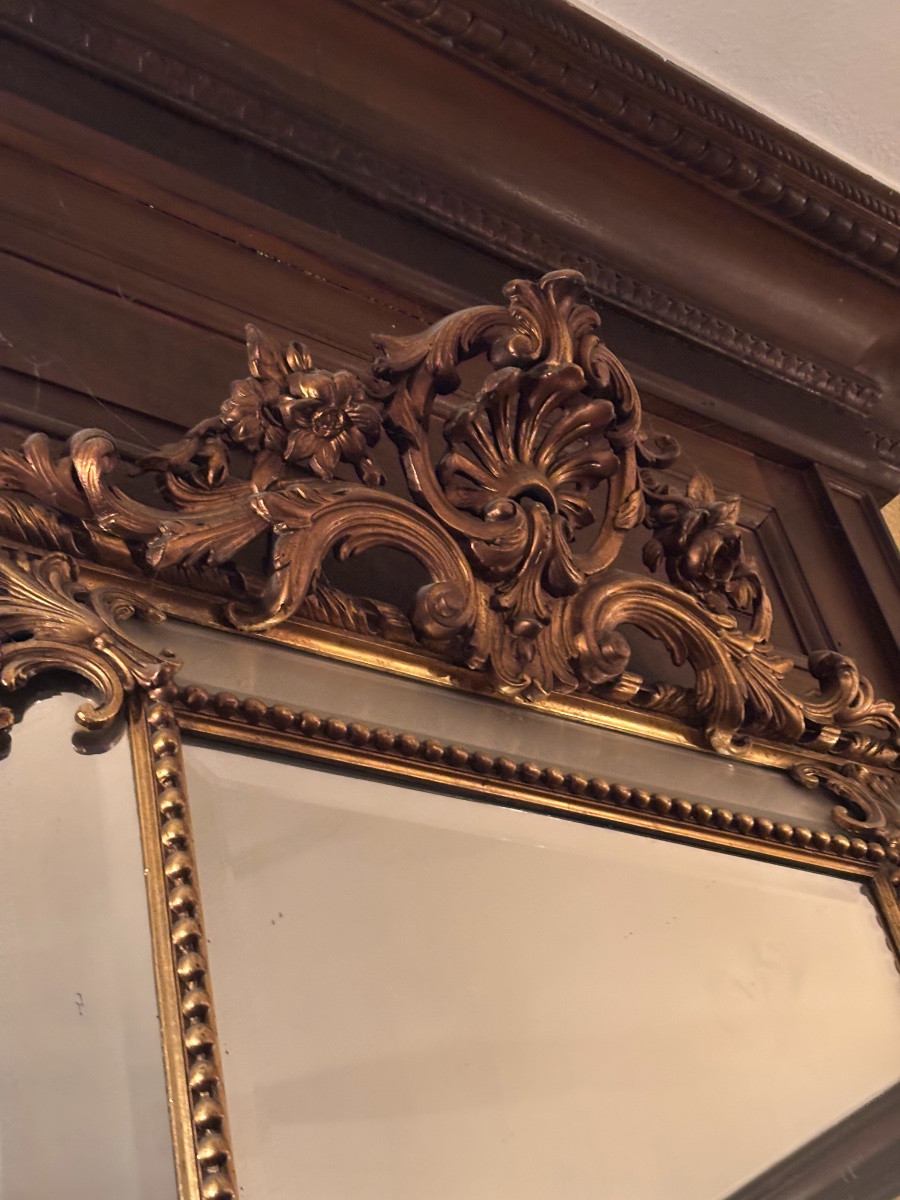 Antique Napoleon III Glazed Fireplace Mirror With Closed Edges And Plant And Shell Decoration From The 19th Century -photo-1