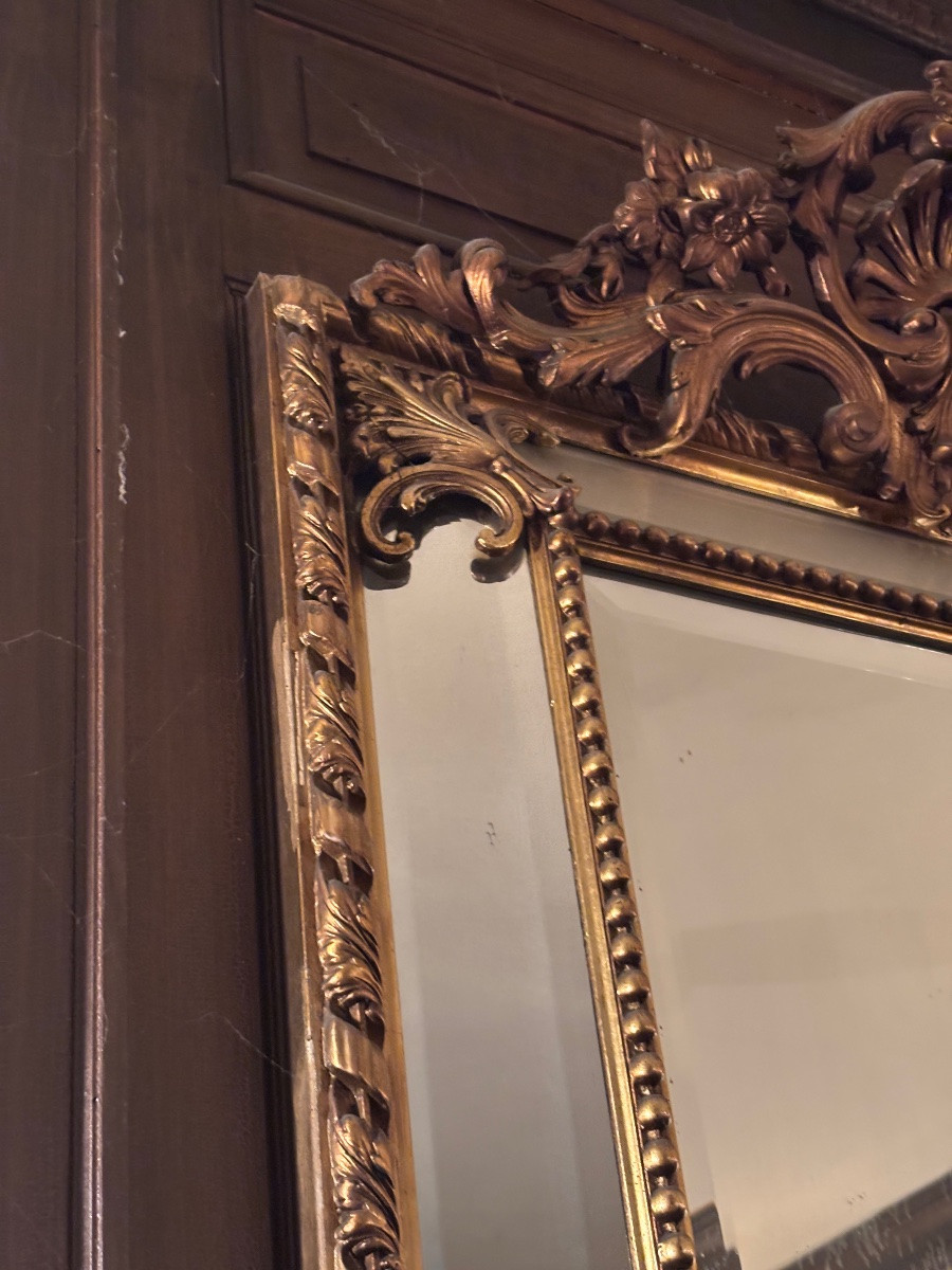 Antique Napoleon III Glazed Fireplace Mirror With Closed Edges And Plant And Shell Decoration From The 19th Century -photo-2