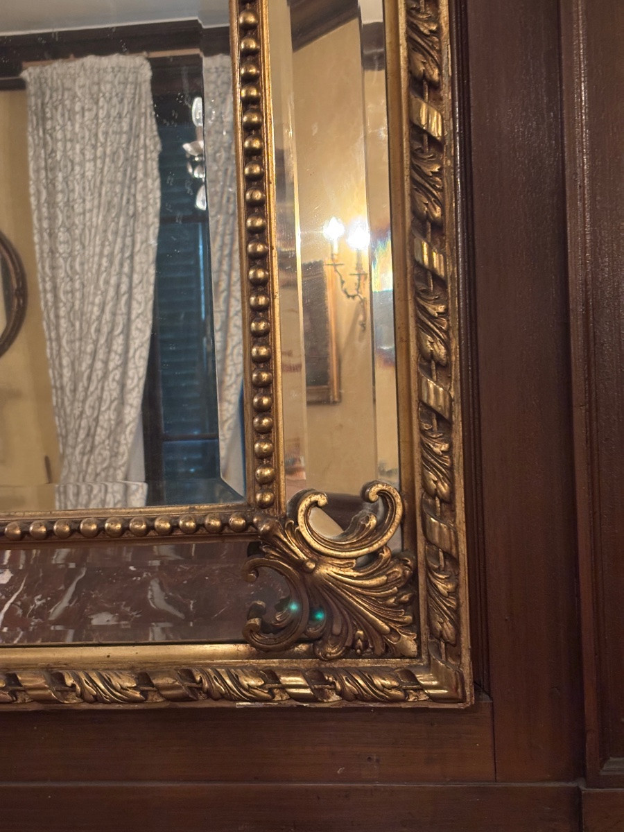 Antique Napoleon III Glazed Fireplace Mirror With Closed Edges And Plant And Shell Decoration From The 19th Century -photo-3