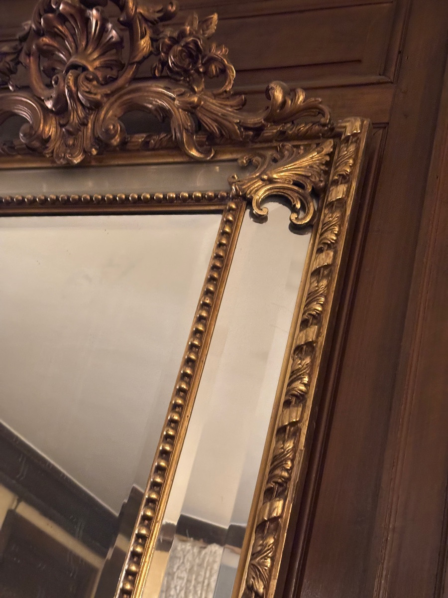 Antique Napoleon III Glazed Fireplace Mirror With Closed Edges And Plant And Shell Decoration From The 19th Century -photo-4