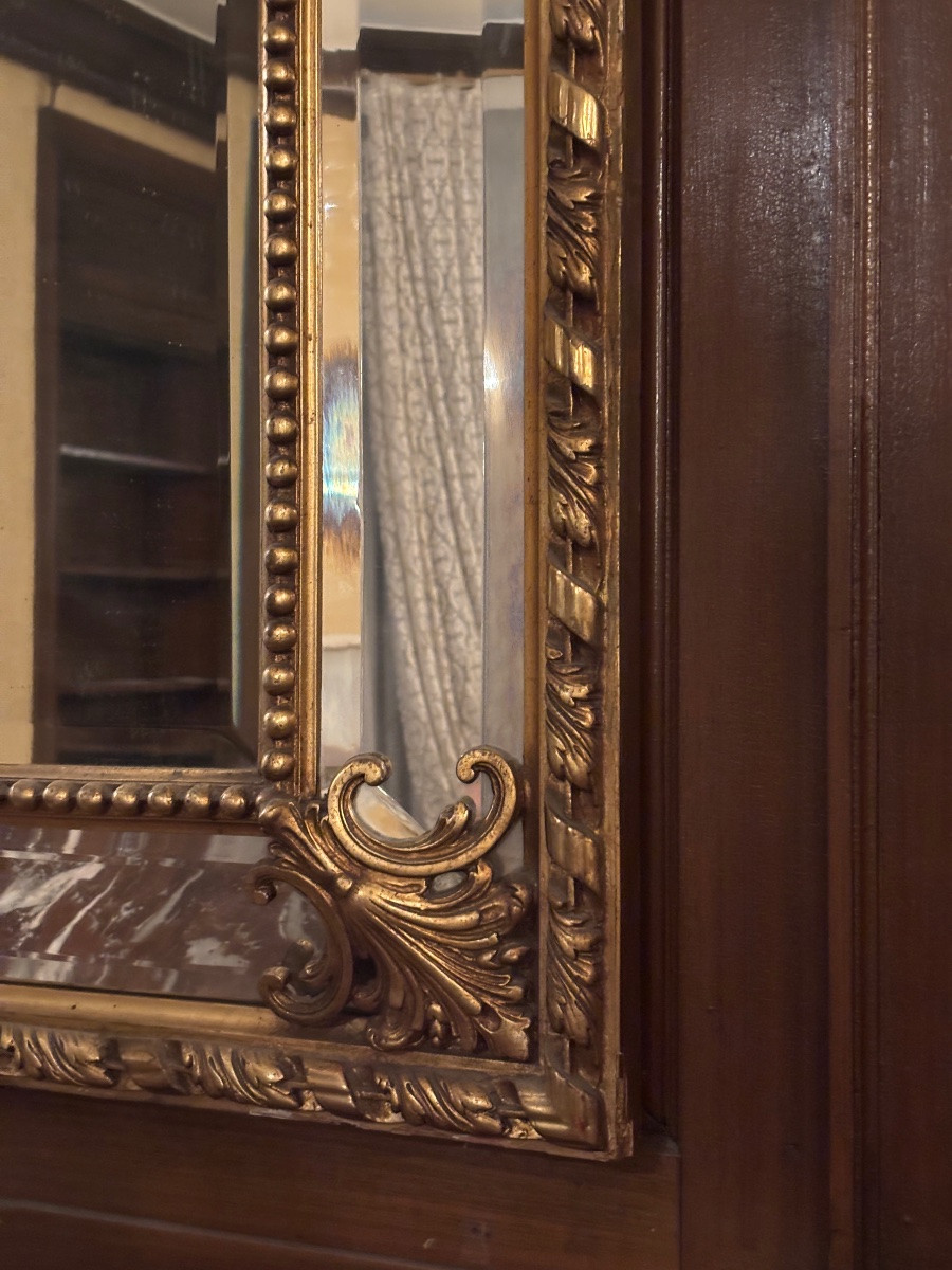 Antique Napoleon III Glazed Fireplace Mirror With Closed Edges And Plant And Shell Decoration From The 19th Century -photo-5