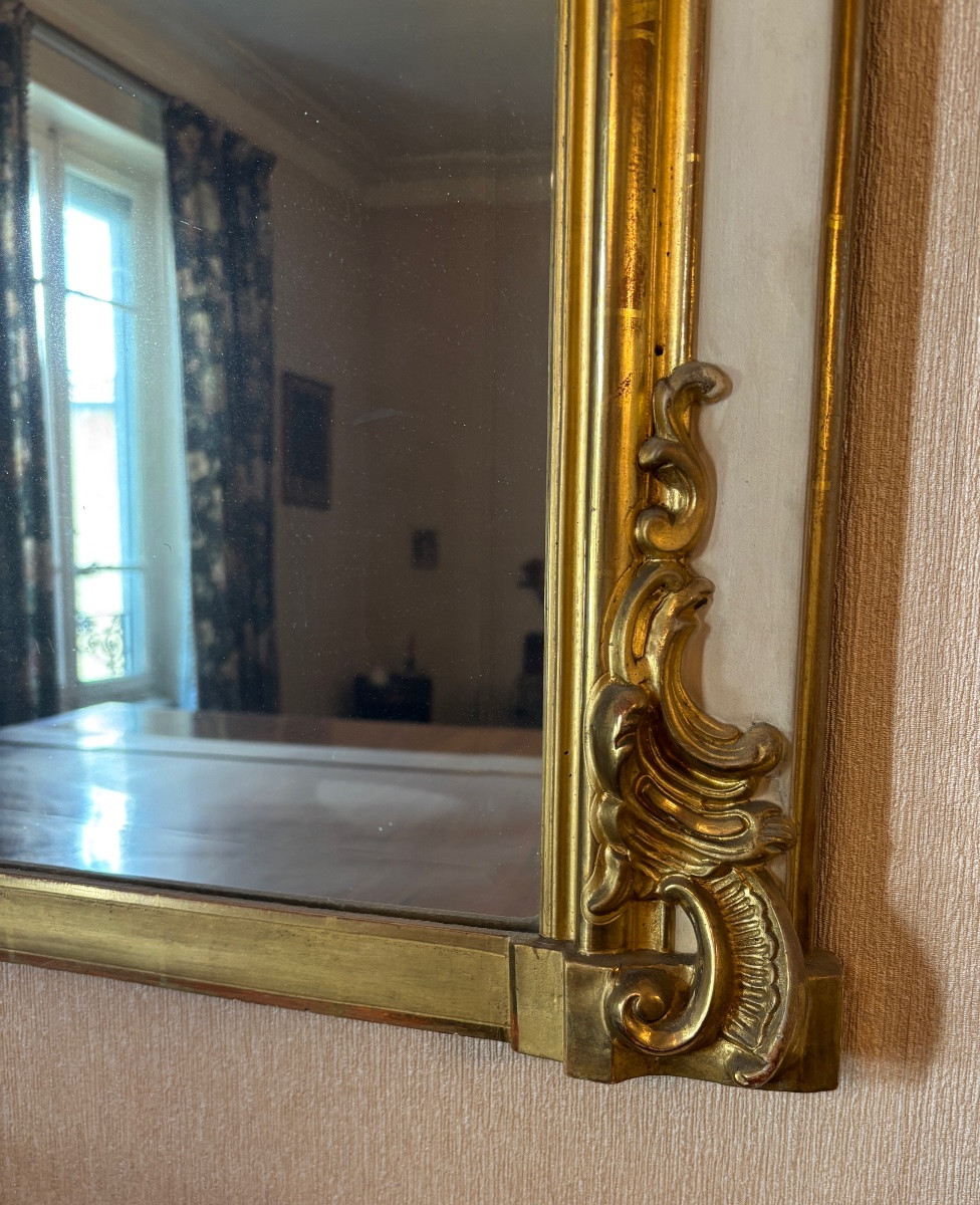 Antique Trumeau Mirror Fireplace Wood And Gilded Stucco 19th Century Lxv Style -photo-2