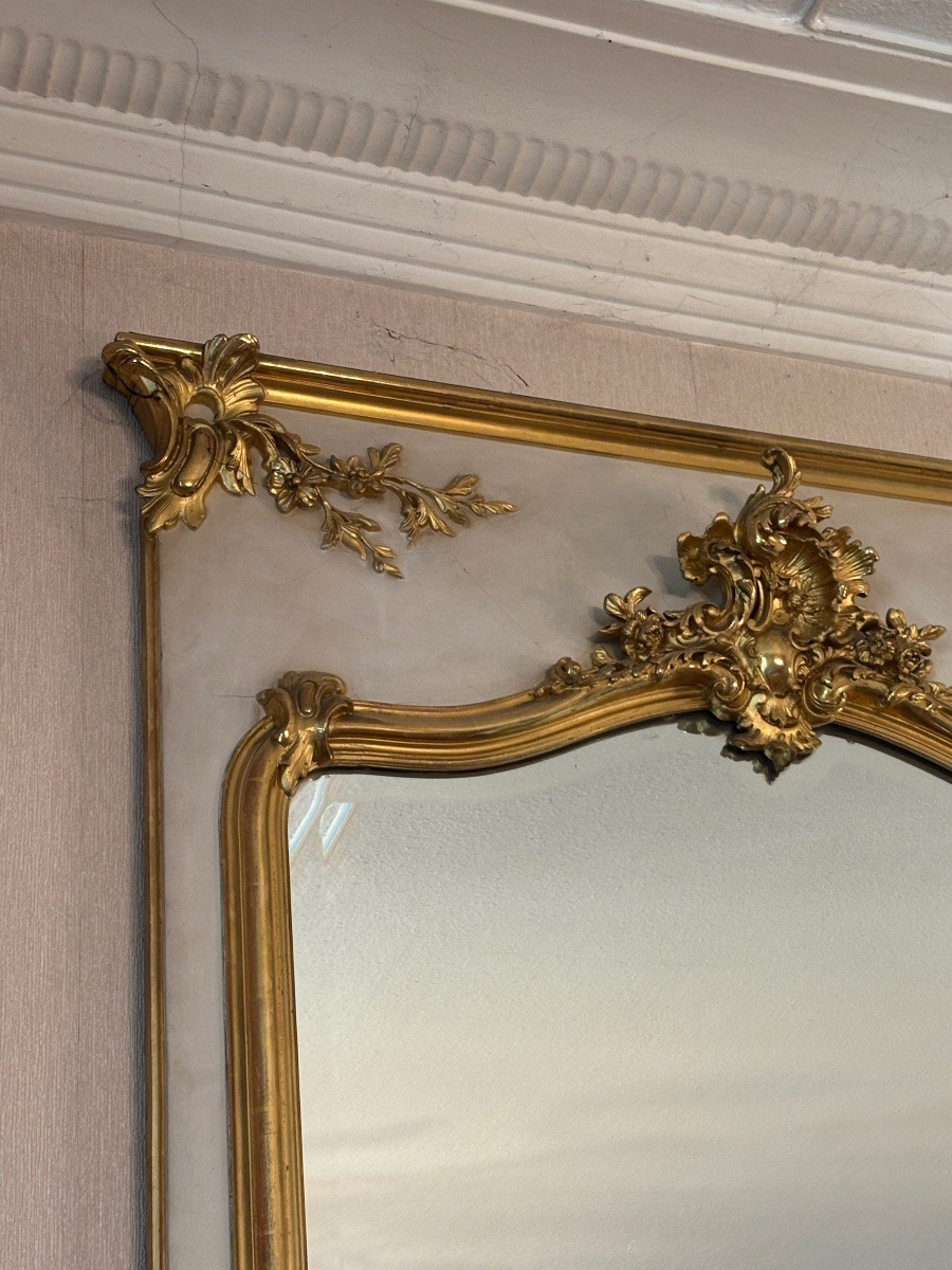 Antique Trumeau Mirror Fireplace Wood And Gilded Stucco 19th Century Lxv Style -photo-3