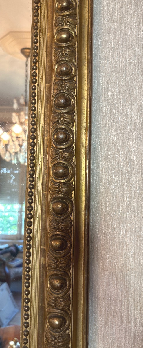 Ancien miroir glace de cheminée bois et stuc doré à décor de coquille et godrons XIXe -photo-4