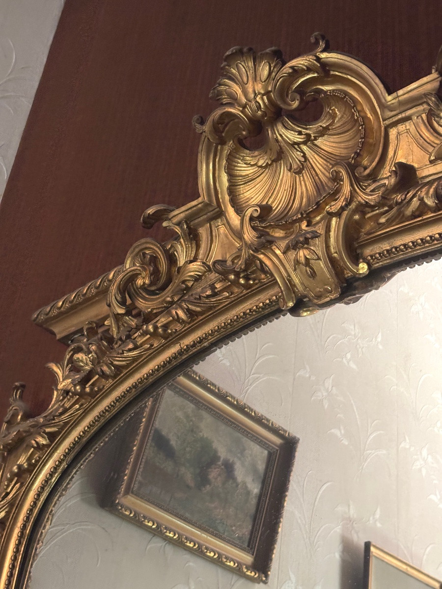 Important Louis Philippe 19th Century Mirror In Wood And Gilded Castle Stucco With Shell Decoration -photo-1