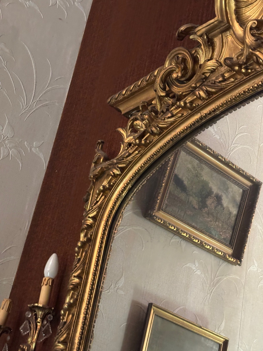 Important Louis Philippe 19th Century Mirror In Wood And Gilded Castle Stucco With Shell Decoration -photo-2