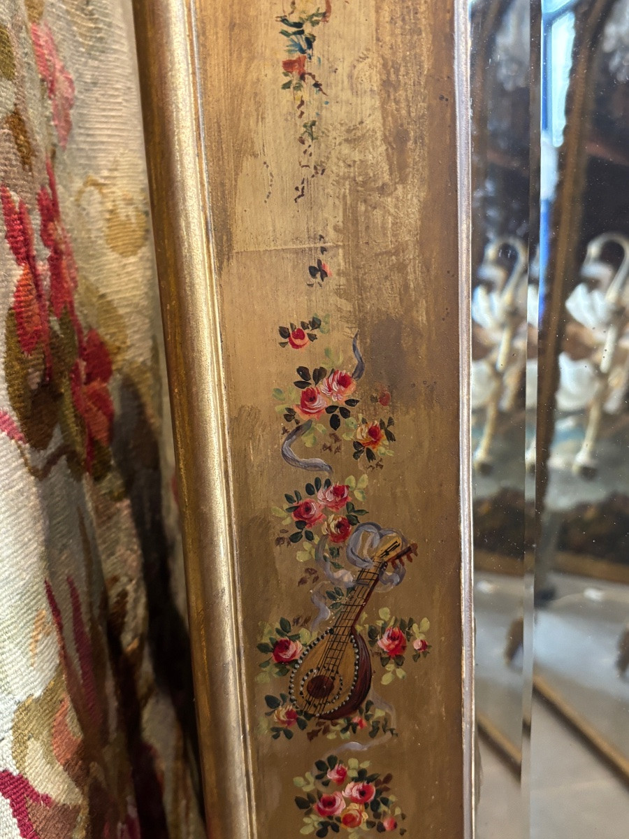 ancien miroir glace louis Philippe dorée a decor peint le corbeau et le renard -photo-4