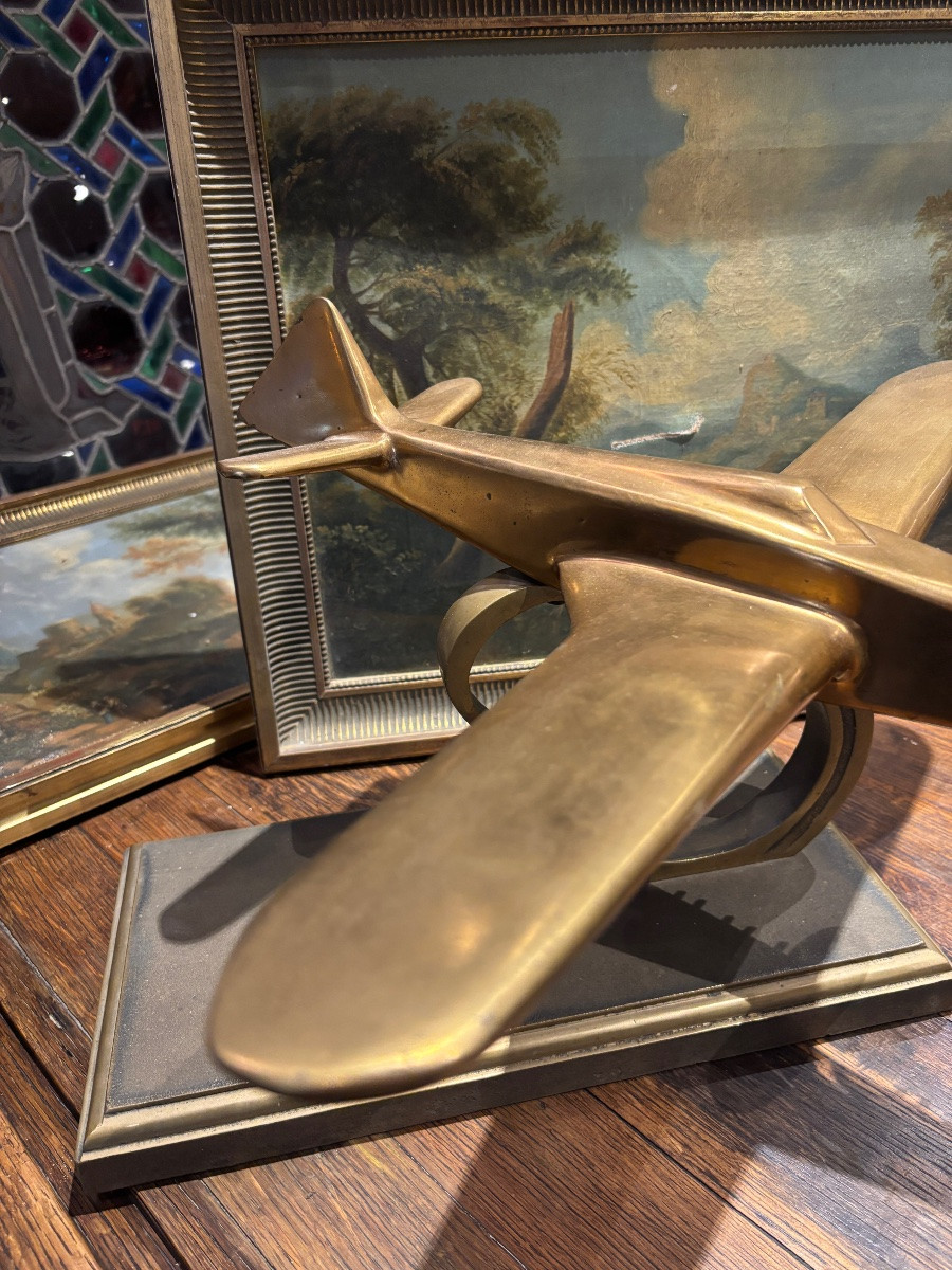 1950  avion de chasse spitfire en bronze sur socle en fonte aviation de guerre -photo-1