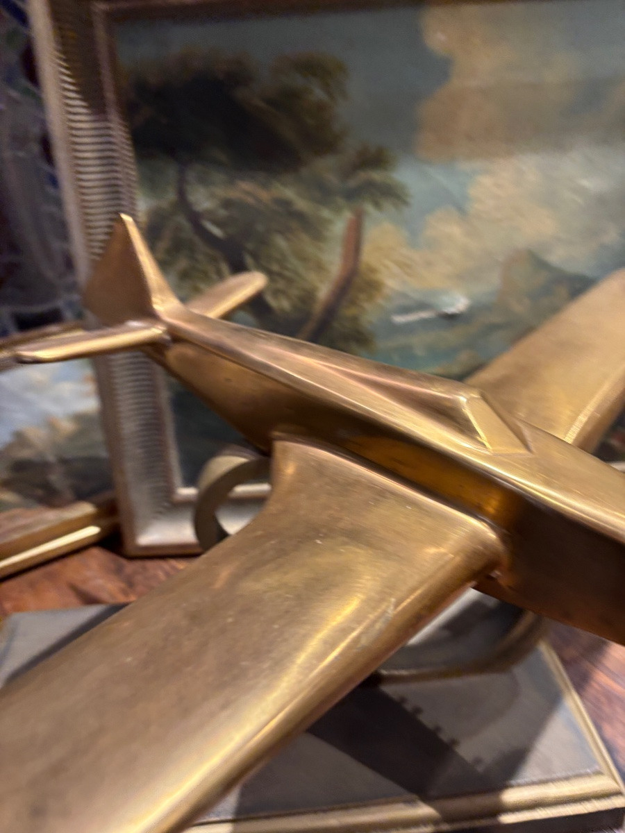 1950  avion de chasse spitfire en bronze sur socle en fonte aviation de guerre -photo-5