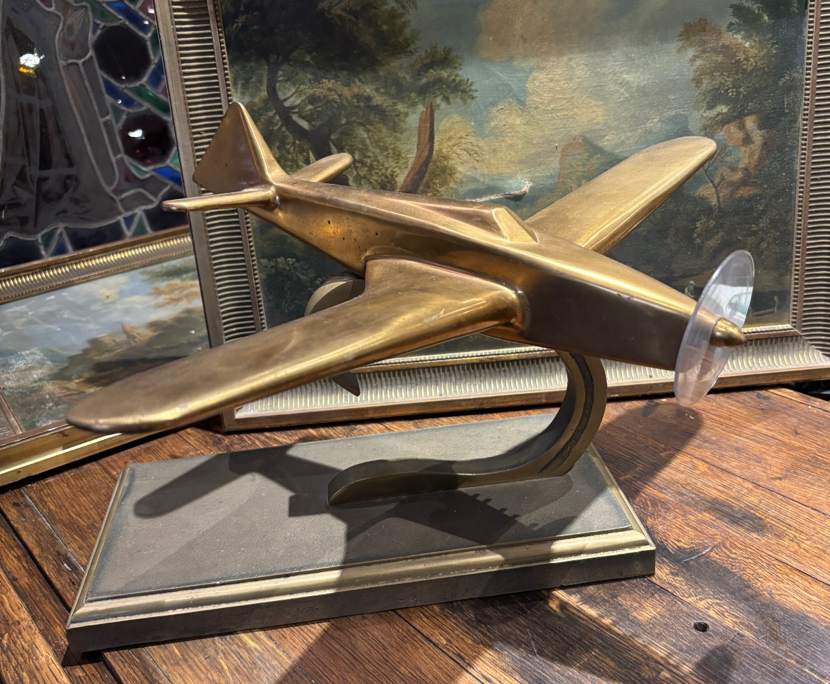 1950  avion de chasse spitfire en bronze sur socle en fonte aviation de guerre 