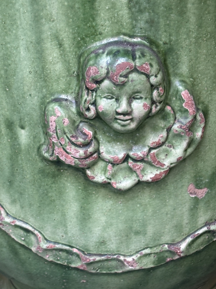 Paire de vases d anduze verts tête d anges et guirlandes -photo-5