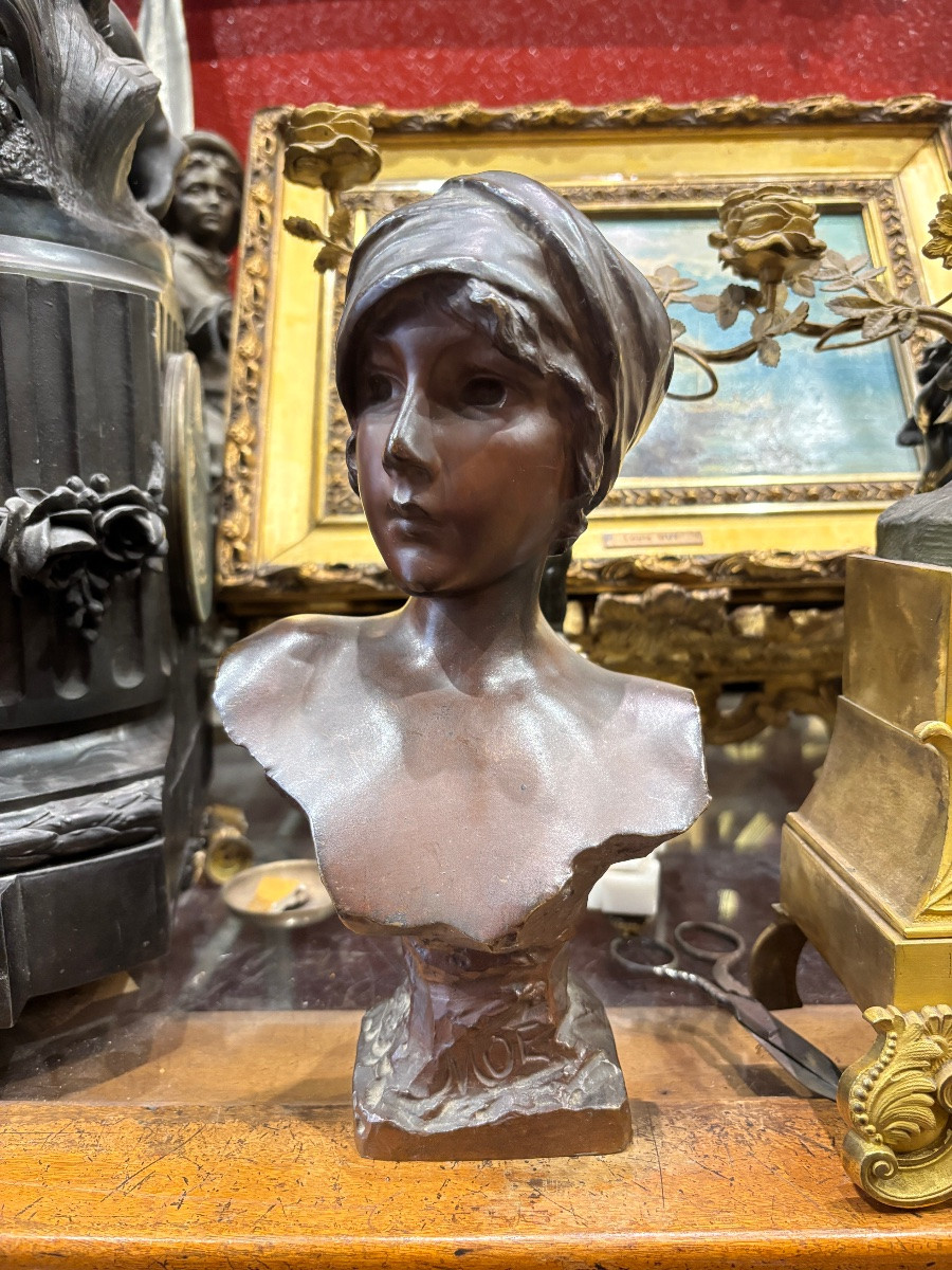 Villanis MOE bronze art nouveau à patine médaille buste féminin -photo-2