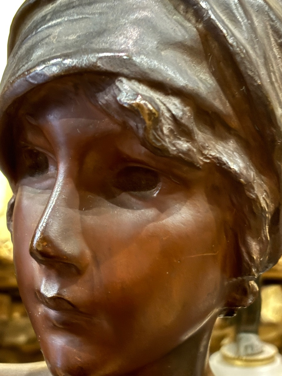 Villanis MOE bronze art nouveau à patine médaille buste féminin -photo-3