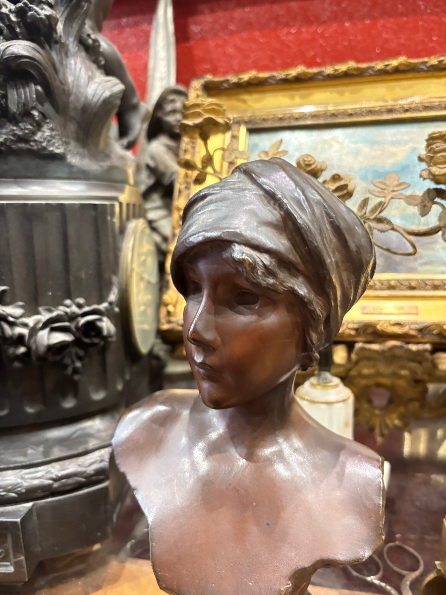 Villanis MOE bronze art nouveau à patine médaille buste féminin -photo-4