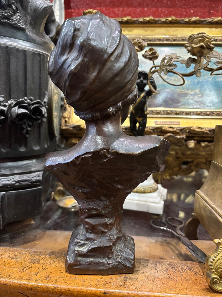 Villanis MOE bronze art nouveau à patine médaille buste féminin -photo-6