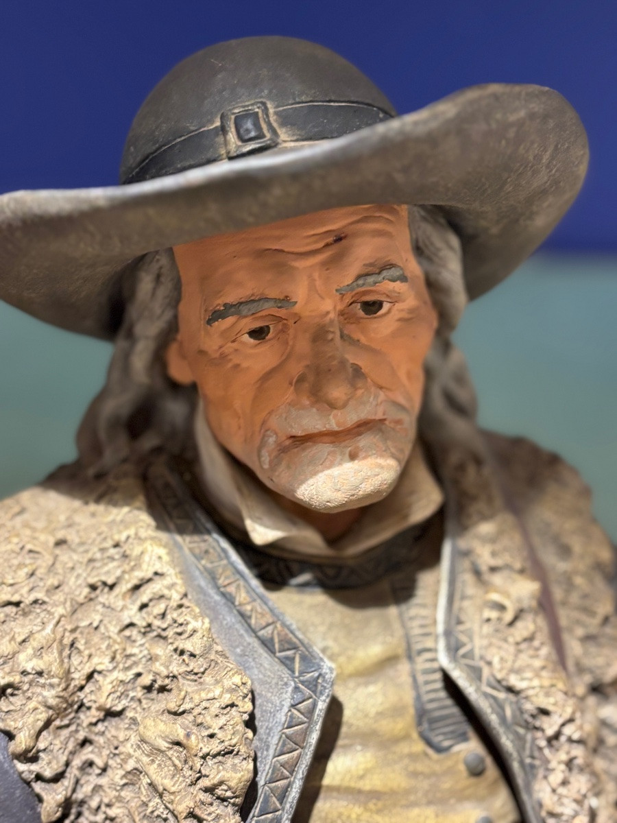 The Guluche, The Breton Hurdy-gurdy Player, Large Polychrome Terracotta Sculpture -photo-2