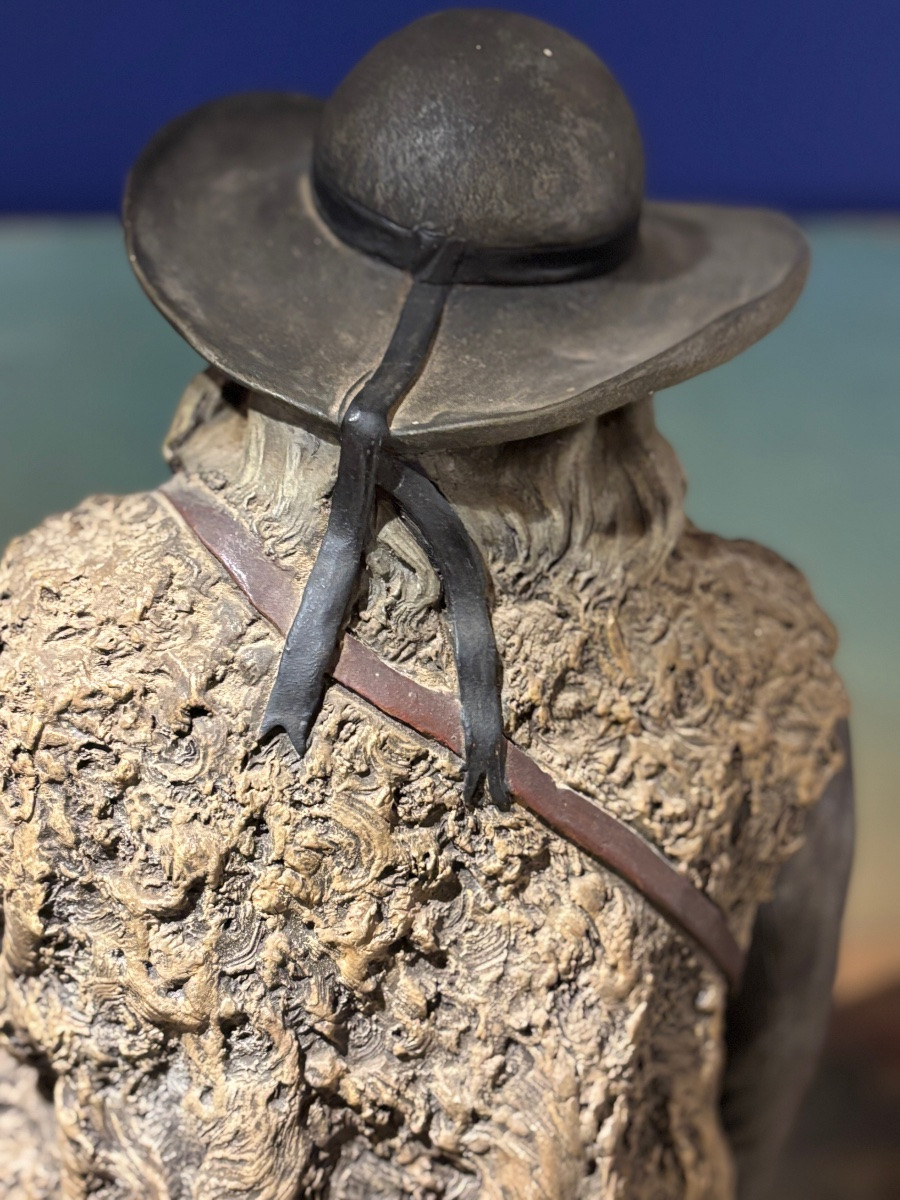 The Guluche, The Breton Hurdy-gurdy Player, Large Polychrome Terracotta Sculpture -photo-5