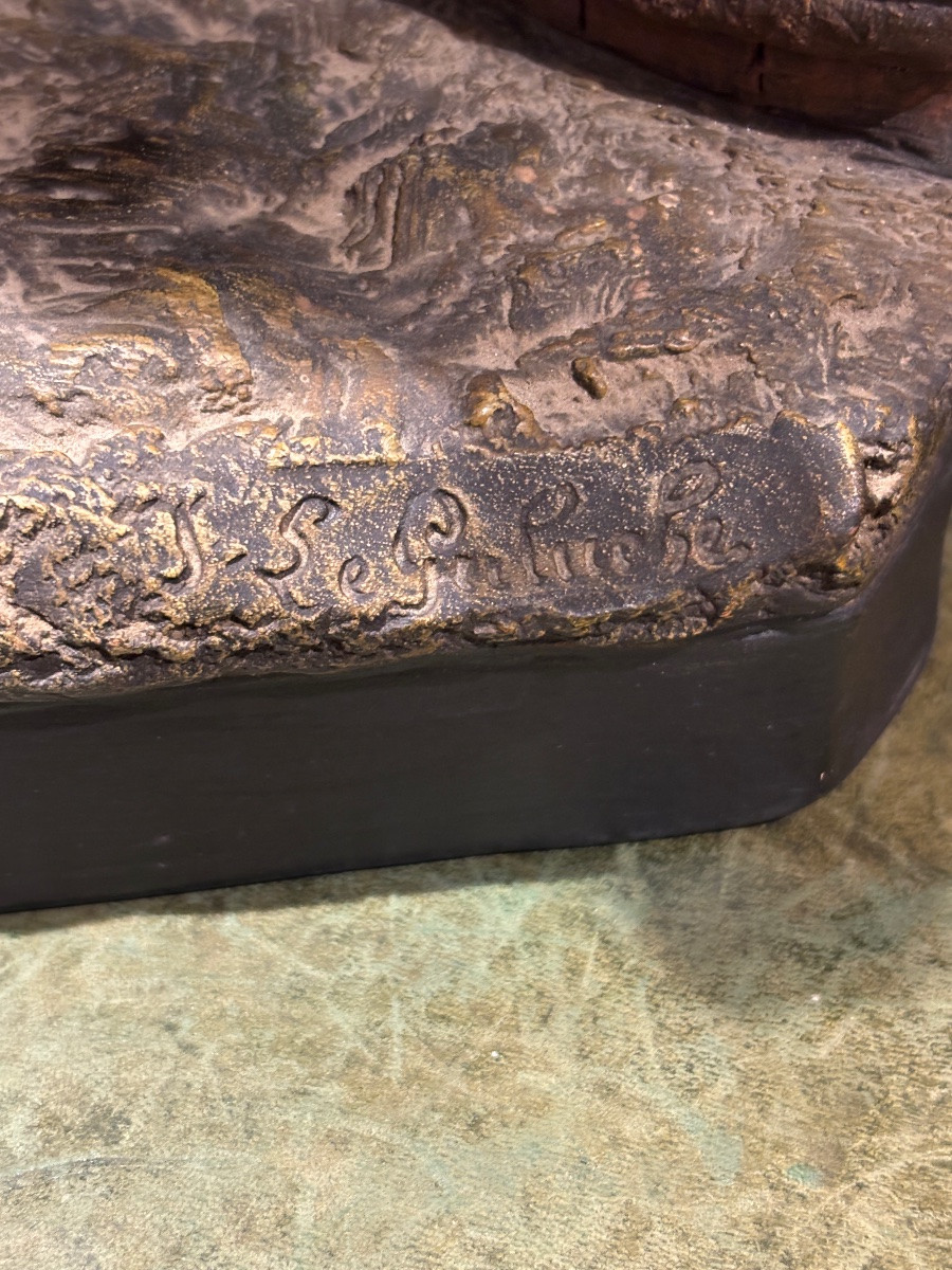 The Guluche, The Breton Hurdy-gurdy Player, Large Polychrome Terracotta Sculpture -photo-6