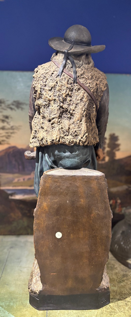 The Guluche, The Breton Hurdy-gurdy Player, Large Polychrome Terracotta Sculpture -photo-7