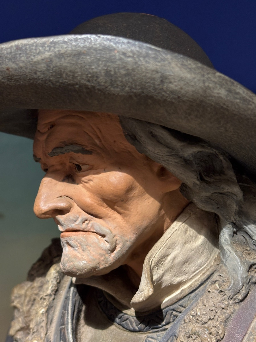 The Guluche, The Breton Hurdy-gurdy Player, Large Polychrome Terracotta Sculpture -photo-8