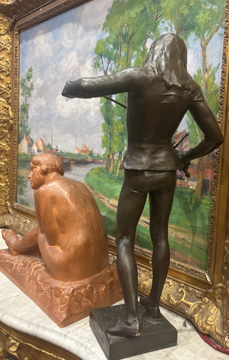 Bronze Émile Laporte épéiste escrimeur  sculpture XIX e-photo-2