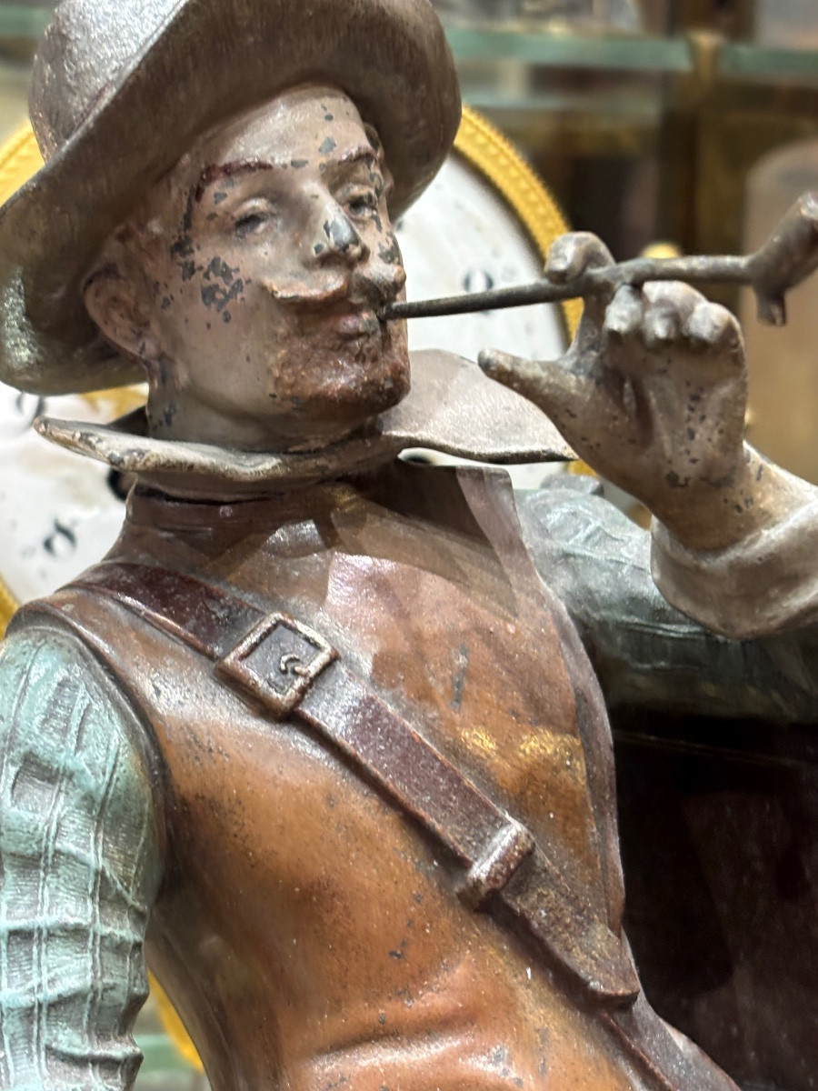 Seated Musketeer In Polychrome Spelter, 19th-century Sculpture-photo-3