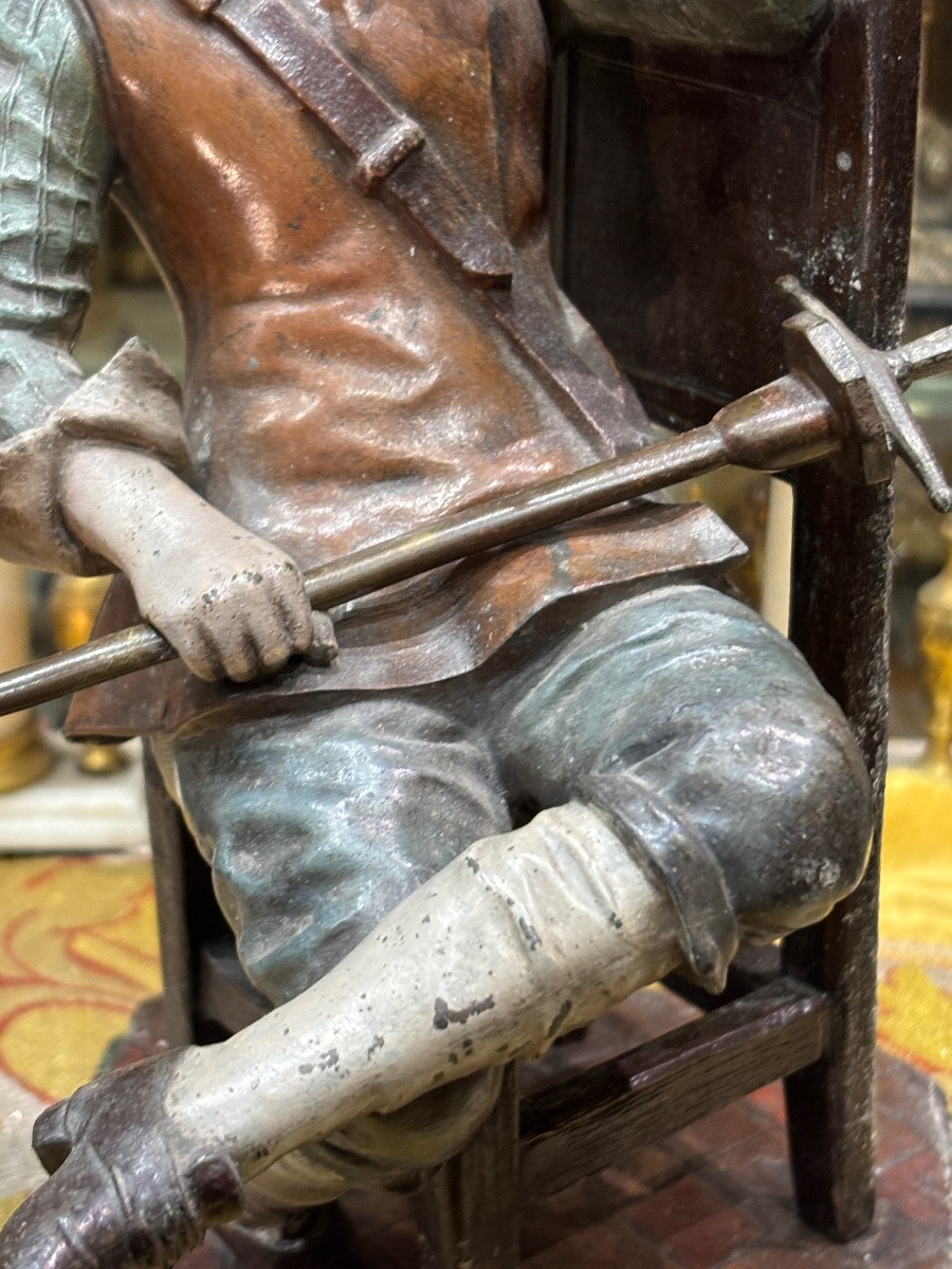 Seated Musketeer In Polychrome Spelter, 19th-century Sculpture-photo-4