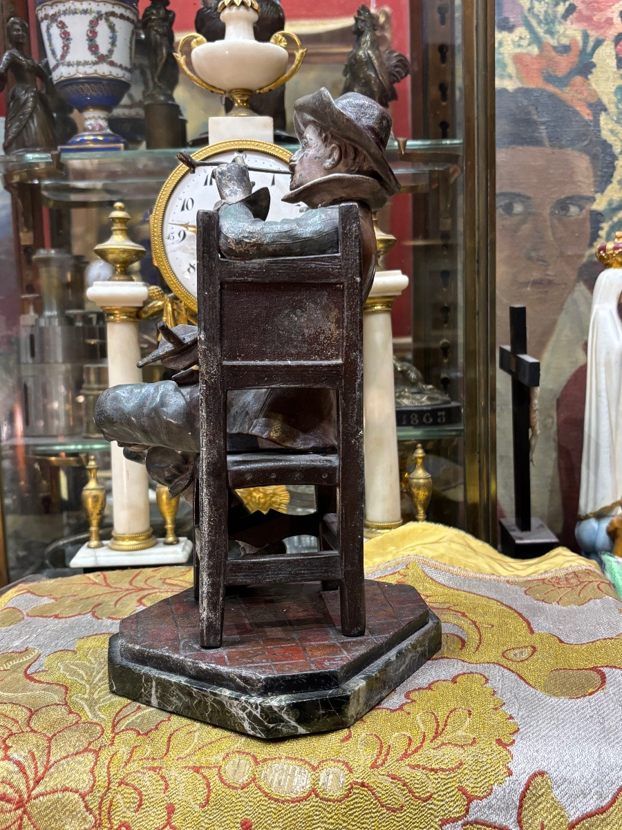 Seated Musketeer In Polychrome Spelter, 19th-century Sculpture-photo-1