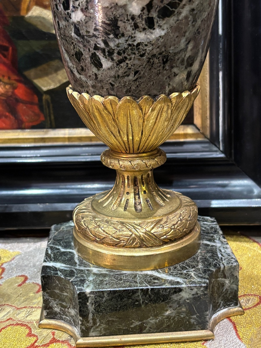 Pair Of Lxvi Style Green Alpine Marble Cassolette Vases-photo-2