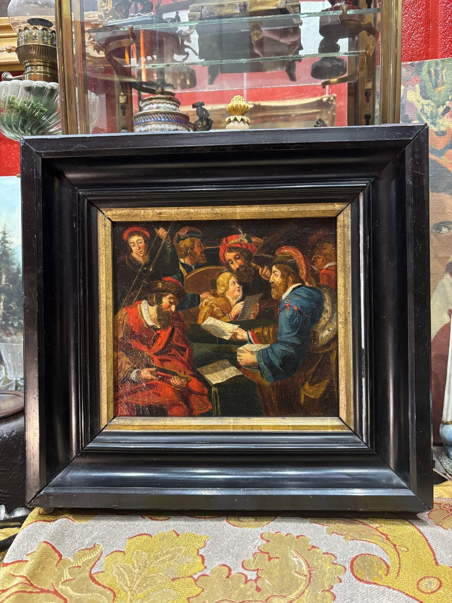 Painting After Spada, A Lively Genre Scene Of Renaissance Musicians On Canvas-photo-2