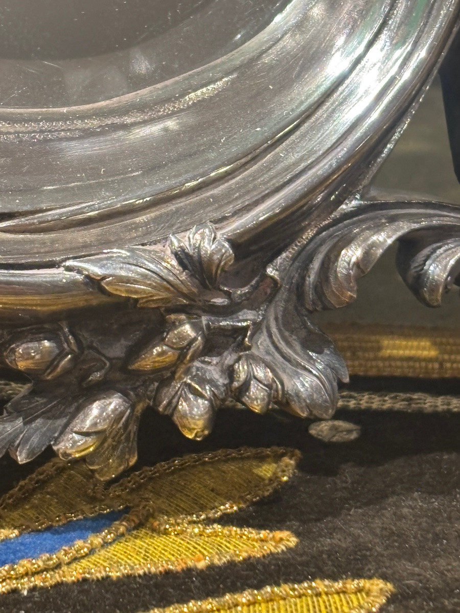 Important miroir de table psyché glace en métal argenté de style LXVI XIXE rocaille -photo-4